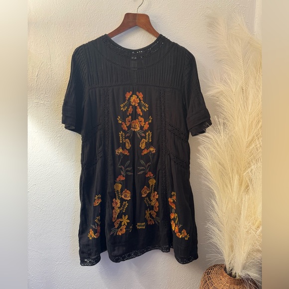 Free People Victorian Embroidered Dress Black Orange - Picture 3 of 8